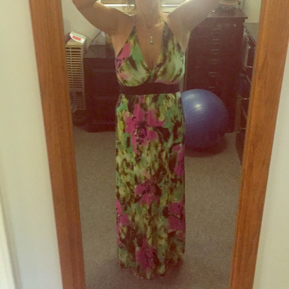 Women’s XL Tropical Maxi halter dress, XL